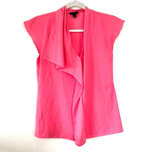 Ann Taylor Tops - Ann Taylor Barbie Bubblegum Pink Cap Sleeve Top Blouse Drape Ruffle Size 2